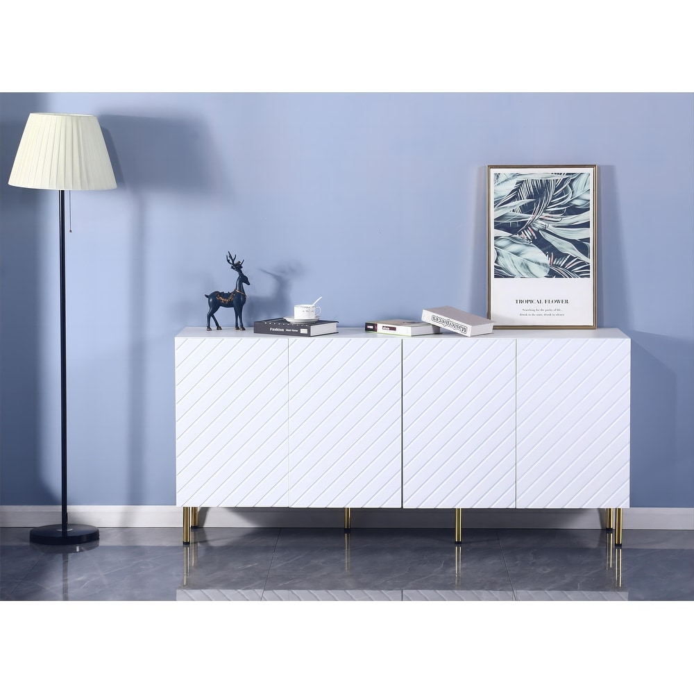 Buffet Cabinet  Storage Sideboard with 4 Doors  Wooden Credenza Cupboard with Metal Legs  Console Table