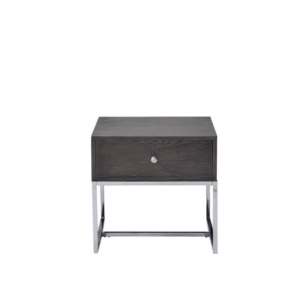 Aoolive Wooden End Table with 1 Drawer in Gray Oak and Chrome