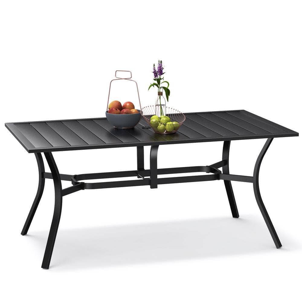 Bigroof Patio Classic Rectangle Metal Black 63 in Outdoor Dining Table with 157 in Umbrella Hole