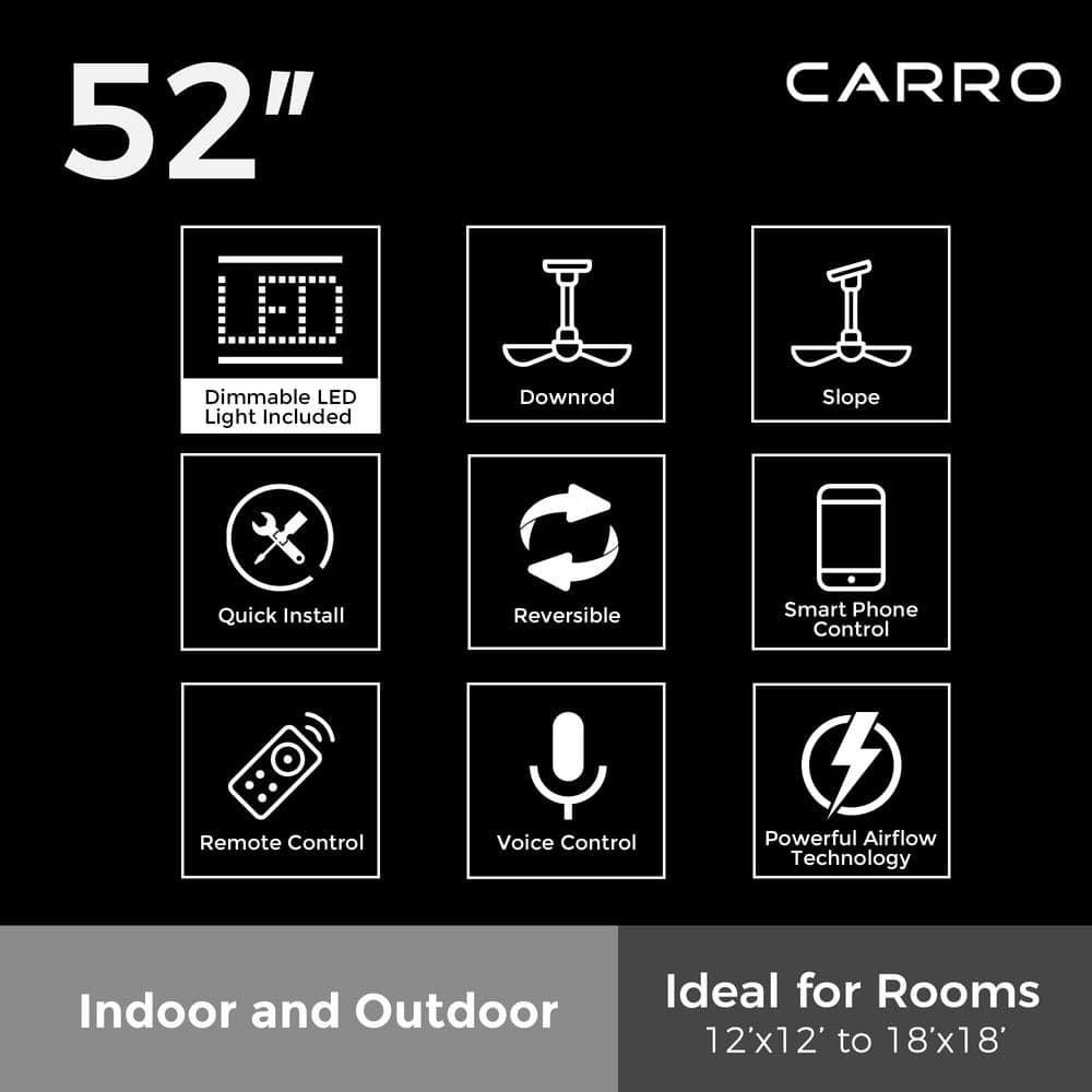 CARRO Essex 52 in Dimmable LED IndoorOutdoor Black Smart Ceiling Fan with Light and Remote Works wAlexaGoogle Home