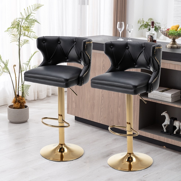 Bar Stools With Back and Footrest Counter Height Faux Leather 2PCS/SET