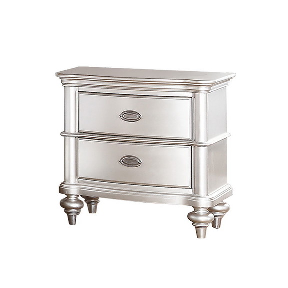 Wood Nightstand with 2 Drawer in Antique Silver SR...