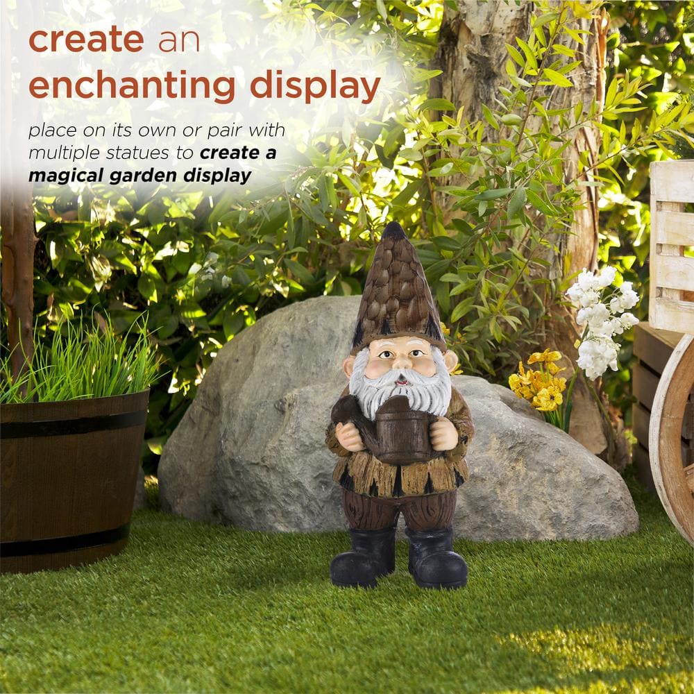 Alpine Corporation 16 in. H Indoor/Outdoor Garden Gnome with Watering Can Statue, Brown YEN576HH