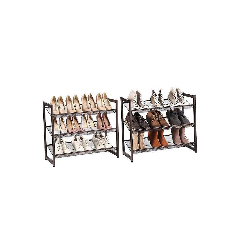 3-tier Stackable Metal Shoe Rack， Flat Slant Adjustable Shoe Shelf