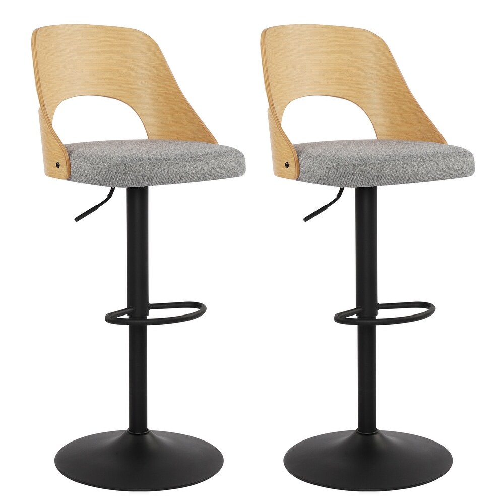 Adjustable Swivel Bar Stools Set of 2 with Fabric Upholstered Seat and Bentwood Back