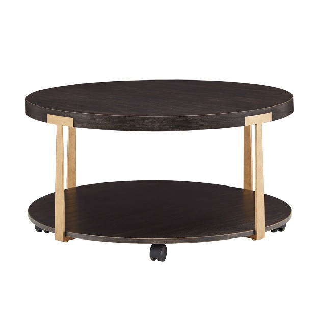 Lars Round Coffee Table Wood And Metal T brace Espresso Inspire Q