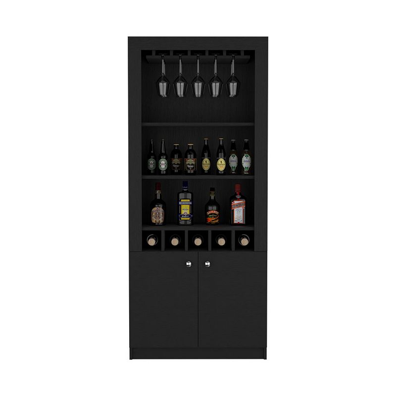 DEPOT E-SHOP Dakota Bar Double Door Cabinet， Five Built-in Wine Rack， Three Shelves， Black