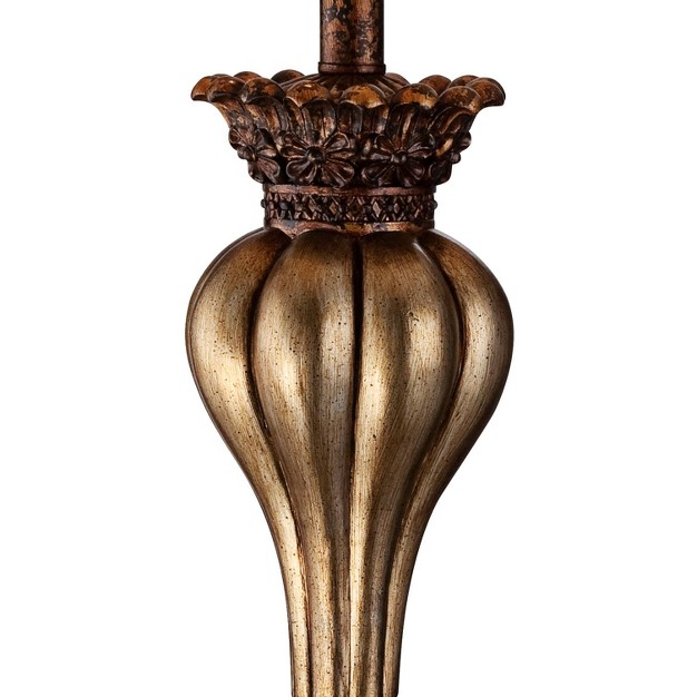 Tall Gold Vase Silhouette With Fluting And Floral Tan Bell Shade For Bedroom Living Room Bedside Home