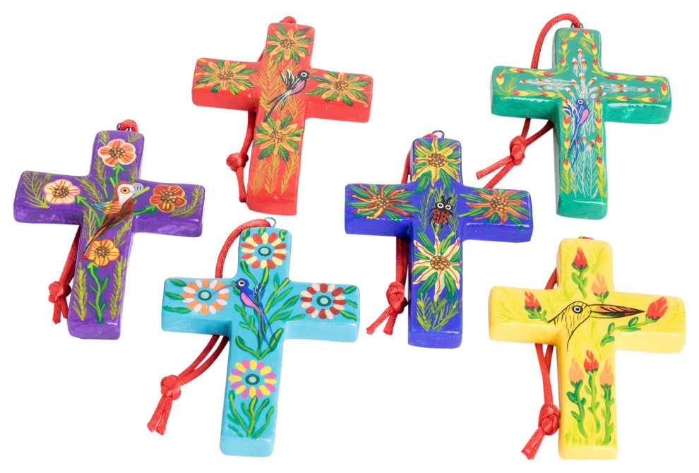 Novica Handmade Floral Crosses Ceramic Ornaments (Set Of 6)   Christmas Ornaments   by NOVICA  Houzz