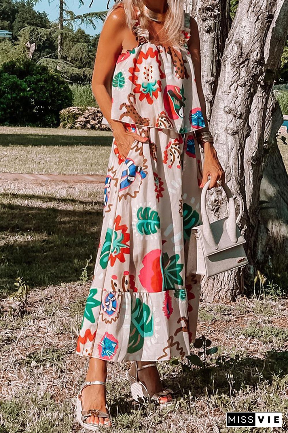 Boho Fake Two Piece Floral Maxi Cami Dress