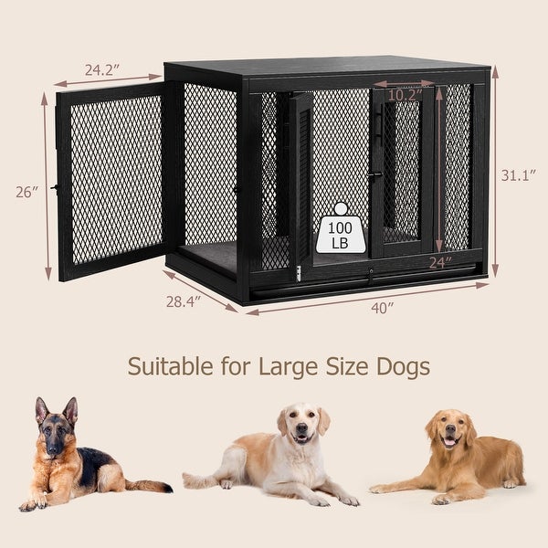 Dog Crate with Cushion and Tray Heavy Duty Dog Kennel Double Doors