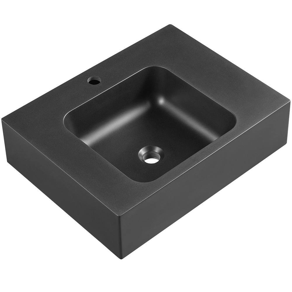 SERENE VALLEY 26 in. Wall-Mount Install or On Countertop Bathroom Composite Sink with Single Faucet Hole in Matte Black SVWS602-26BK