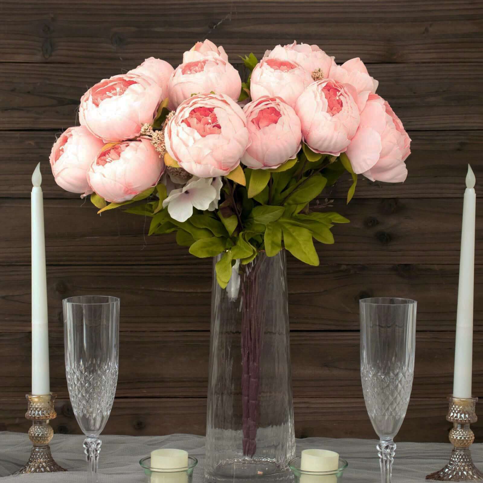 2 Pack Pink Artificial Peony Flower Wedding Bouquets, Faux Silk Flower Arrangements 19