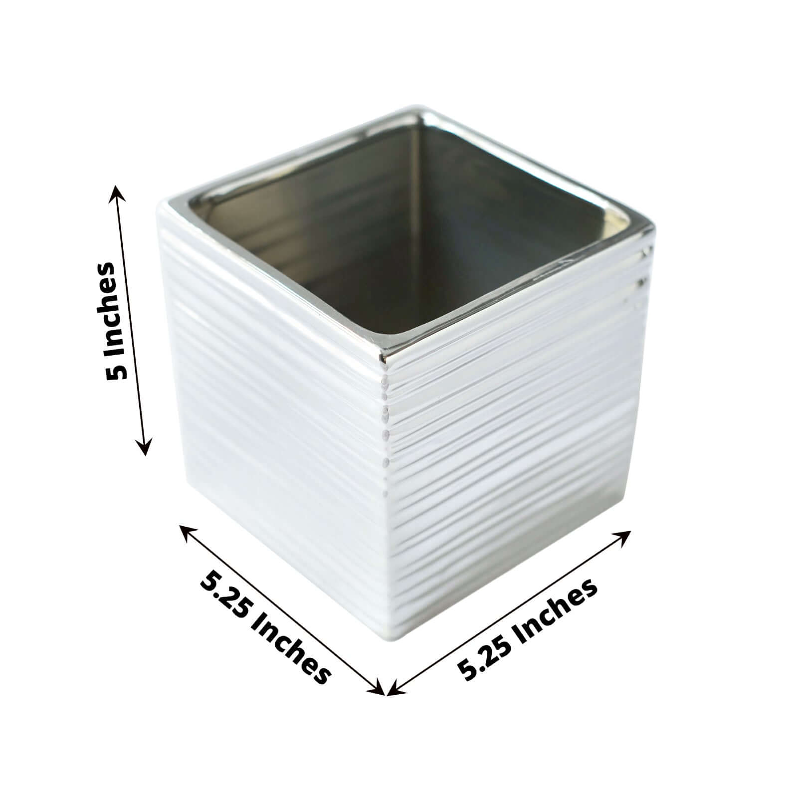 2 Pack Silver Brush Textured Ceramic Square Flower Plant Box, Cube Shaped Planter Pots 5