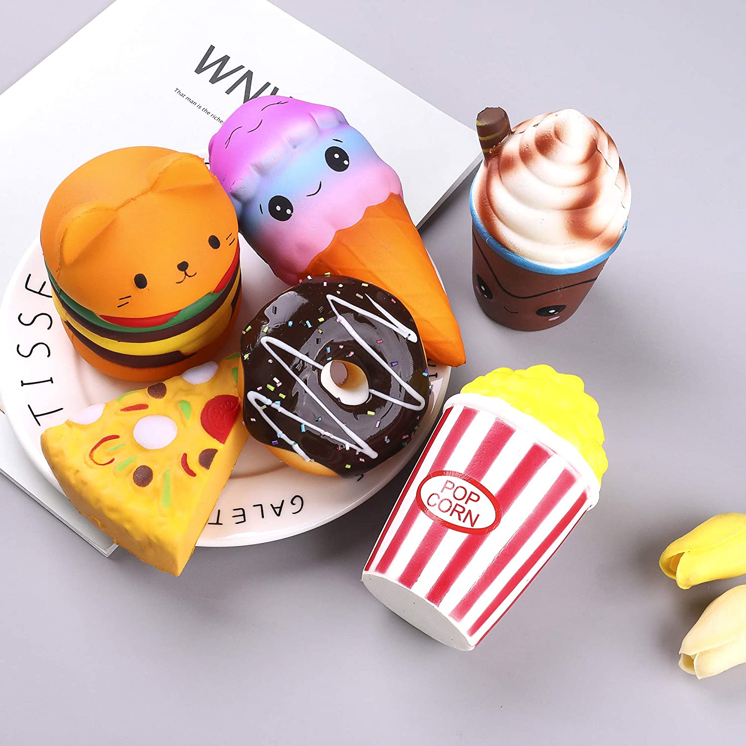 Squishy Toys Jumbo squishies， Hamburger Popcorn Cake Ice