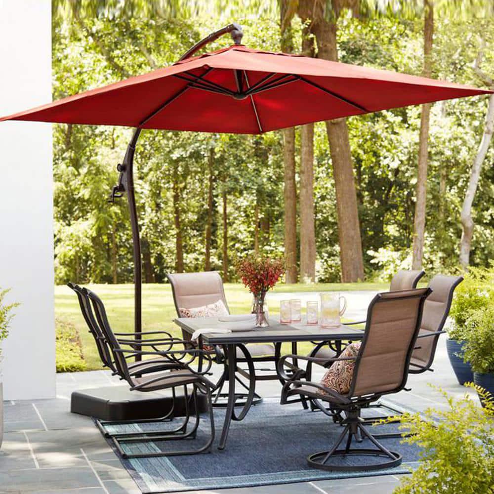 Hampton Bay 8 ft Square Aluminum Cantilever Offset Outdoor Patio Umbrella in Chili Red