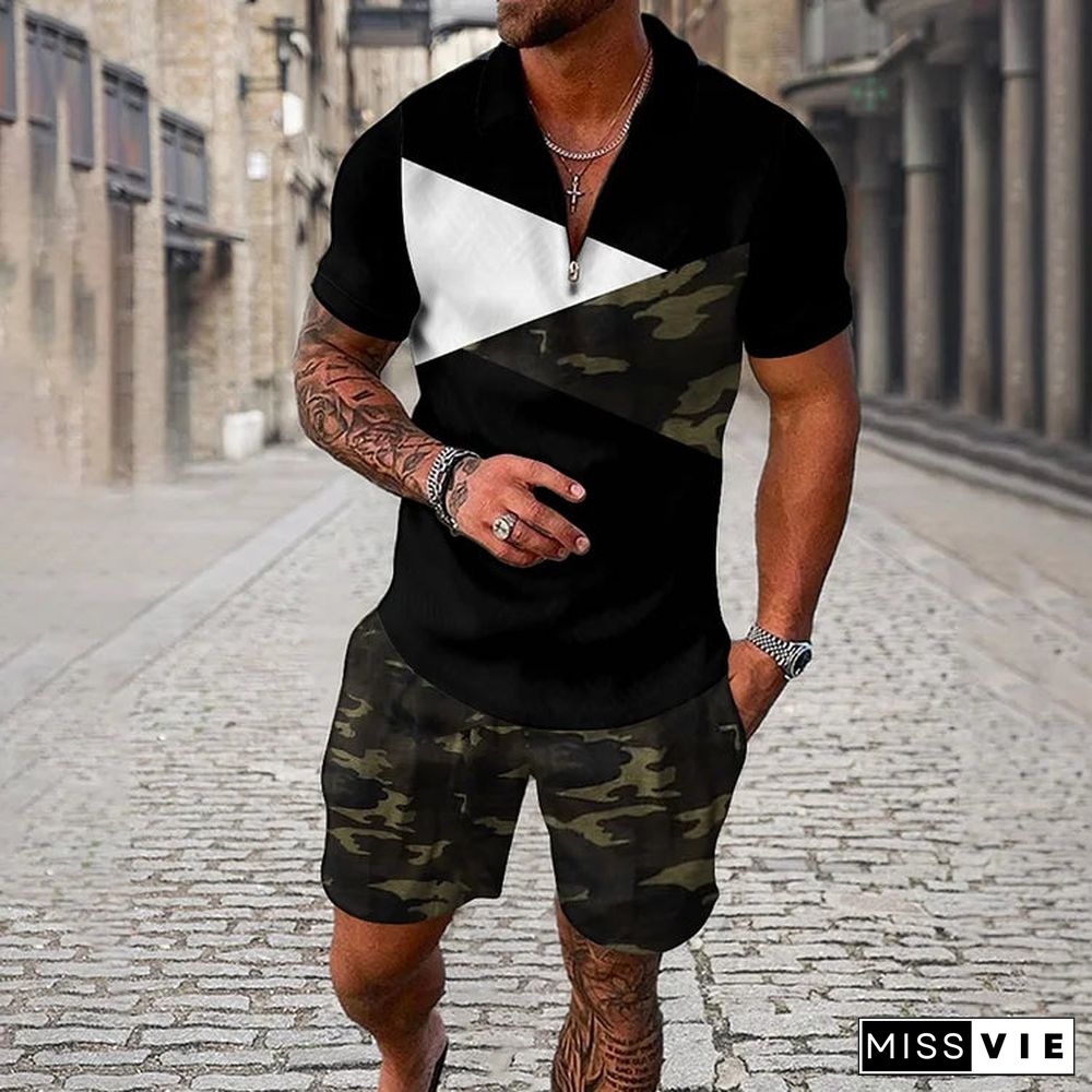 Midnight Camouflage Polo Shirt And Shorts Co-Ord