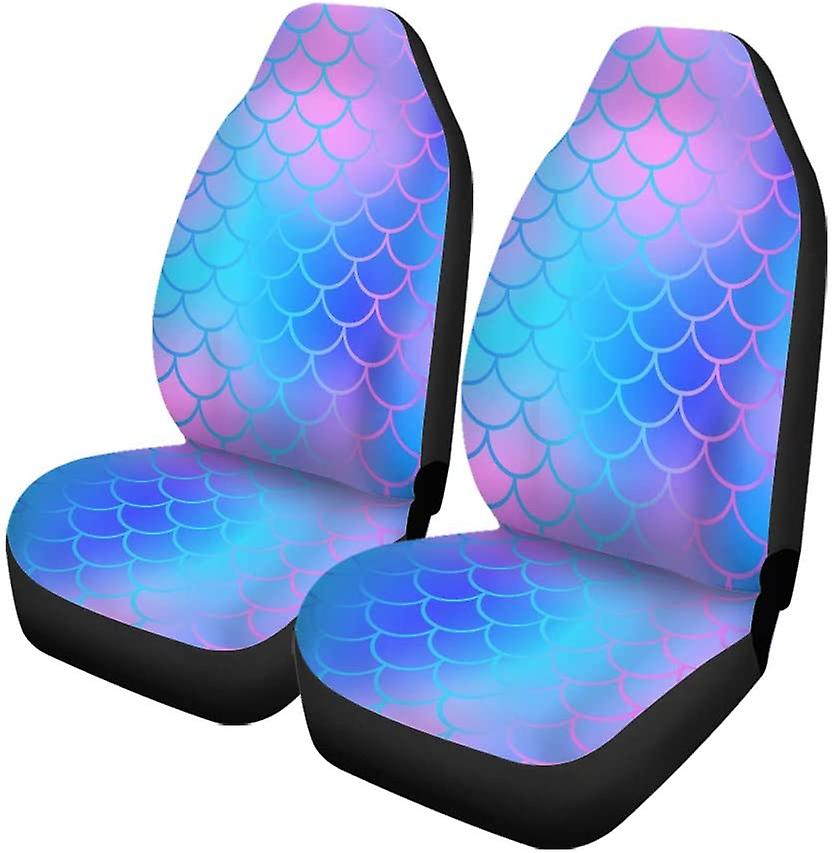 Set Of 2 Car Seat Covers Blue Fish Scales Universal Auto Front Seats Protector Fits For Car，suv Sedan，truck