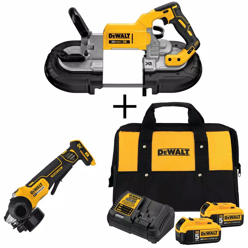 DEWALT 20-Volt MAX XR Cordless Brushless Deep Cut Band Saw with 4-1/2 in. Grinder and (2) 20-Volt Batteries 5.0Ah and#8211; XDC Depot