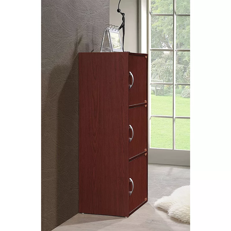 Hodedah 3 Shelf Home and Office Enclosed Organization Storage Cabinet， Mahogany