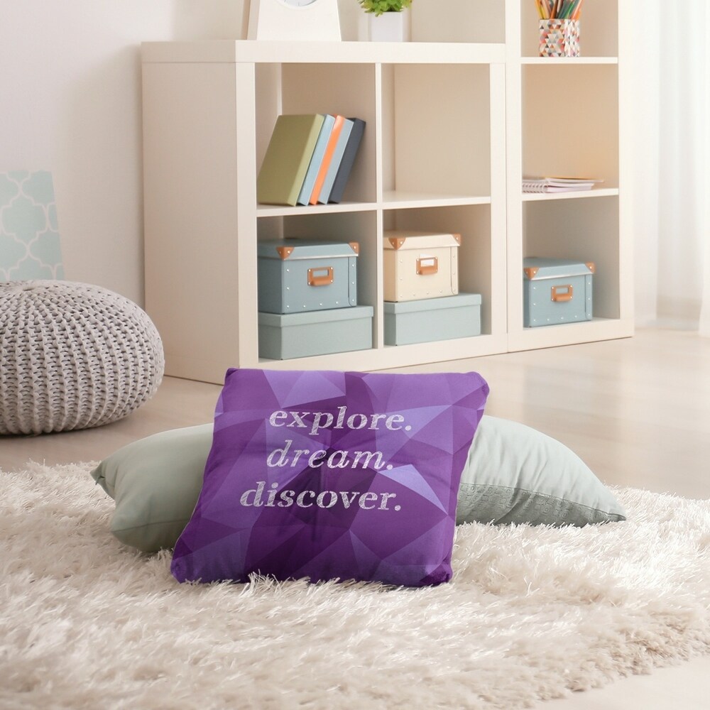 Quotes Faux Gemstone Explore Dream Discover Quote Floor Pillow   Square Tufted