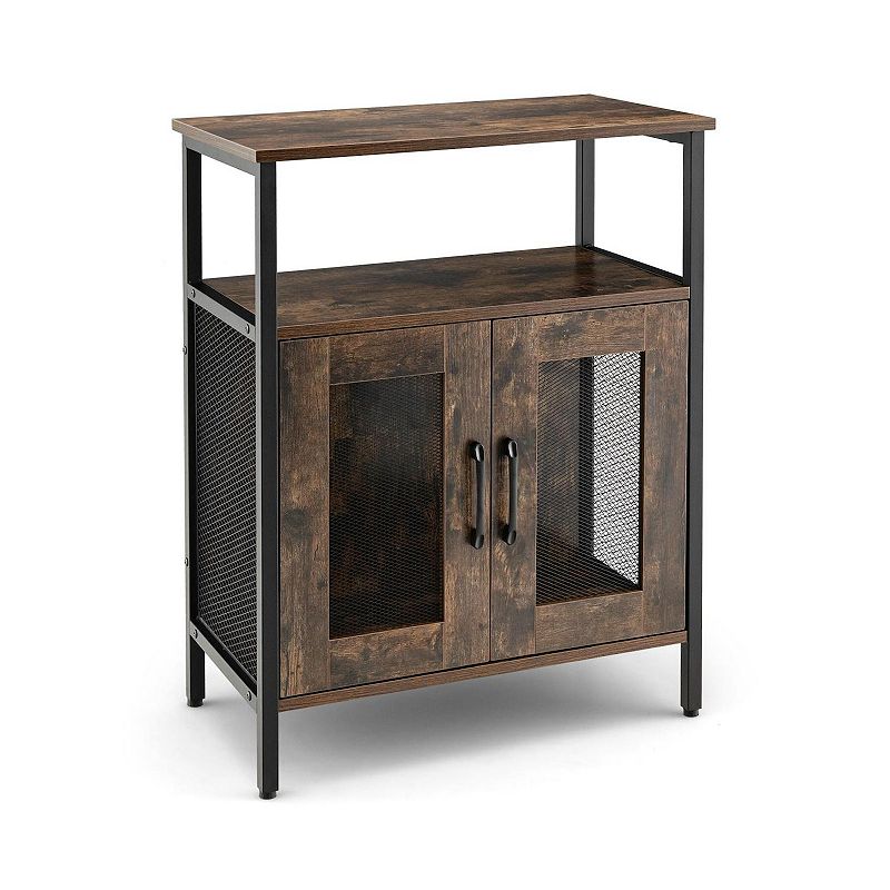 Industrial Sideboard Buffet Cabinet with Removable Wine Rack-Rustic Brown