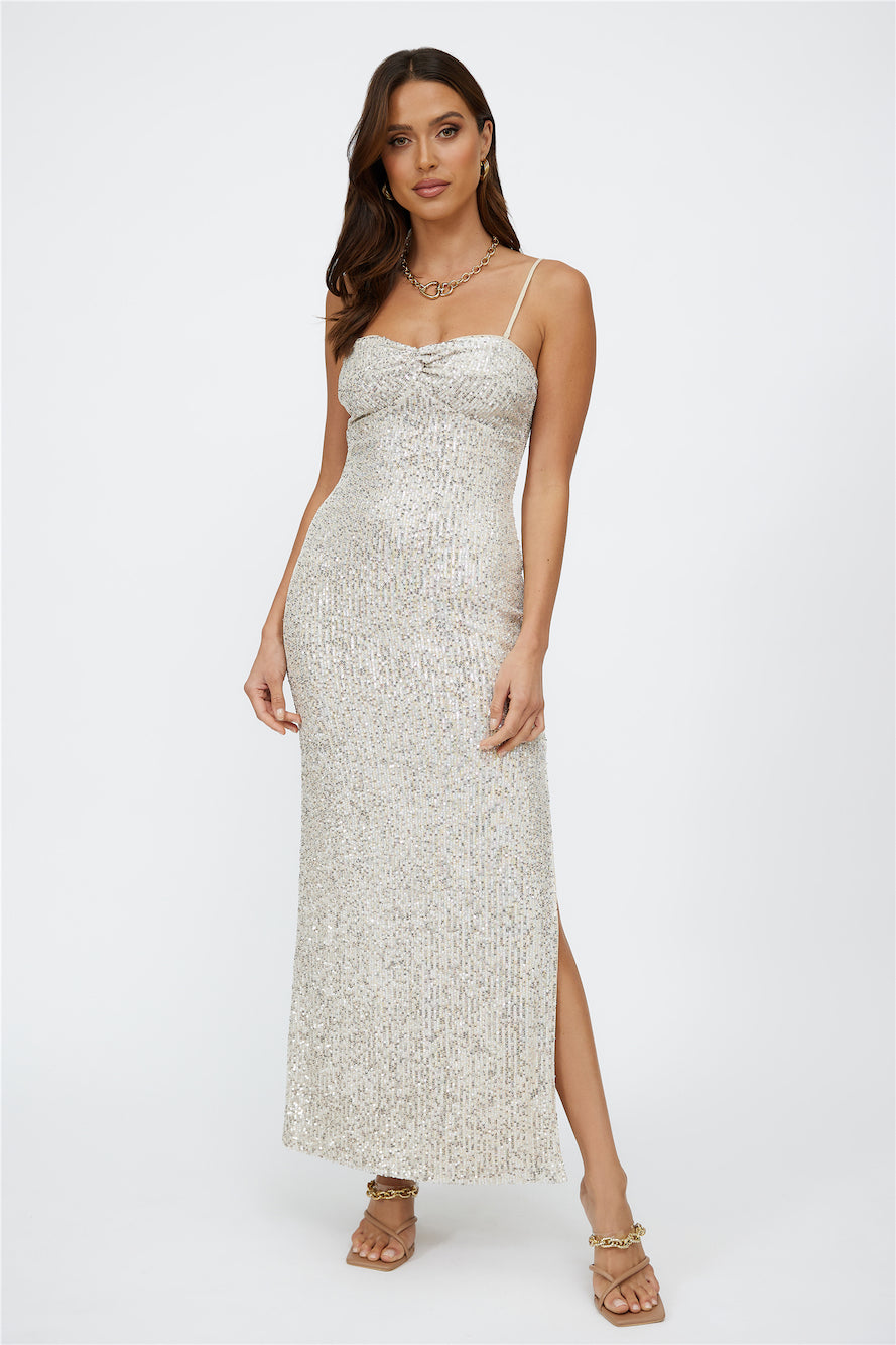 Disco Dancing Maxi Dress Beige Sequin