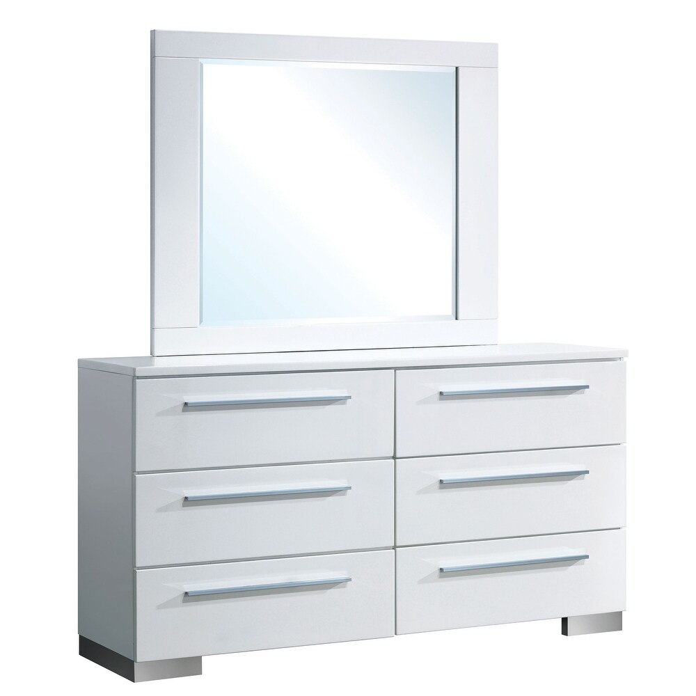 Rema Contemporary White Wood 6 Drawer 2 Piece Dresser and Mirror Set by Furniture of America