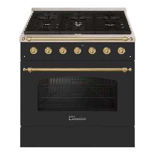 Hallman CLASSICO 36 in. 5.2 Cu. ft. 6 Burner Freestanding All Gas Range with Gas Stove and Gas Oven Matte Graphite Brass Trim HCLRG36BSMG