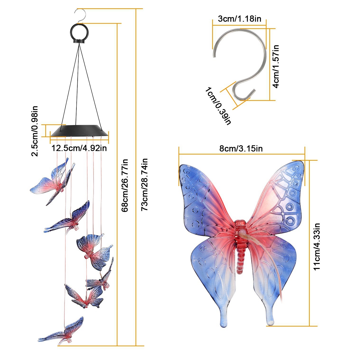 Solar LED Butterfly String Light Wind Chimes for Patio Garden