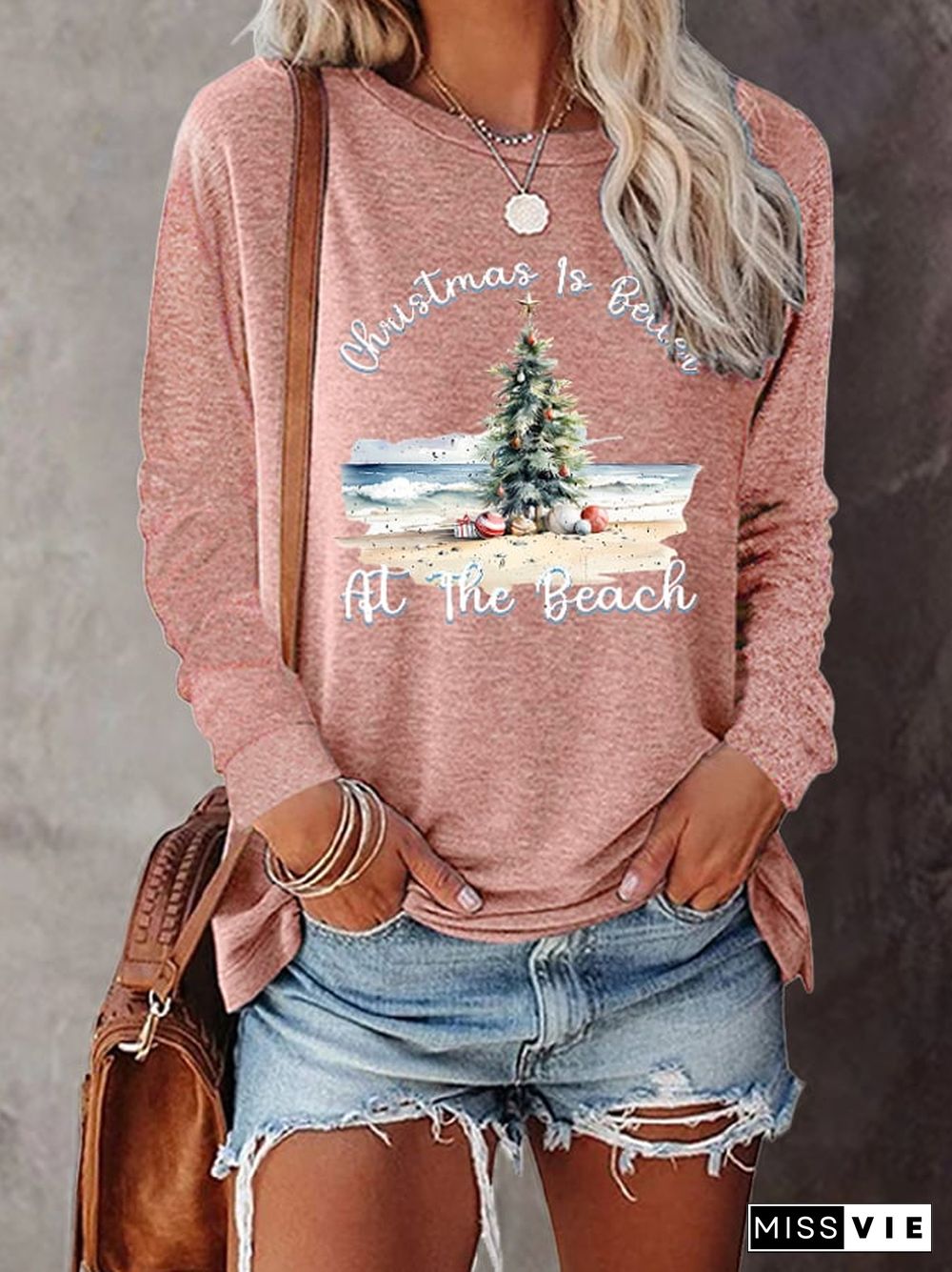 Women's Christmas Is Better At The Beach Printed Long Sleeve T-Shirt