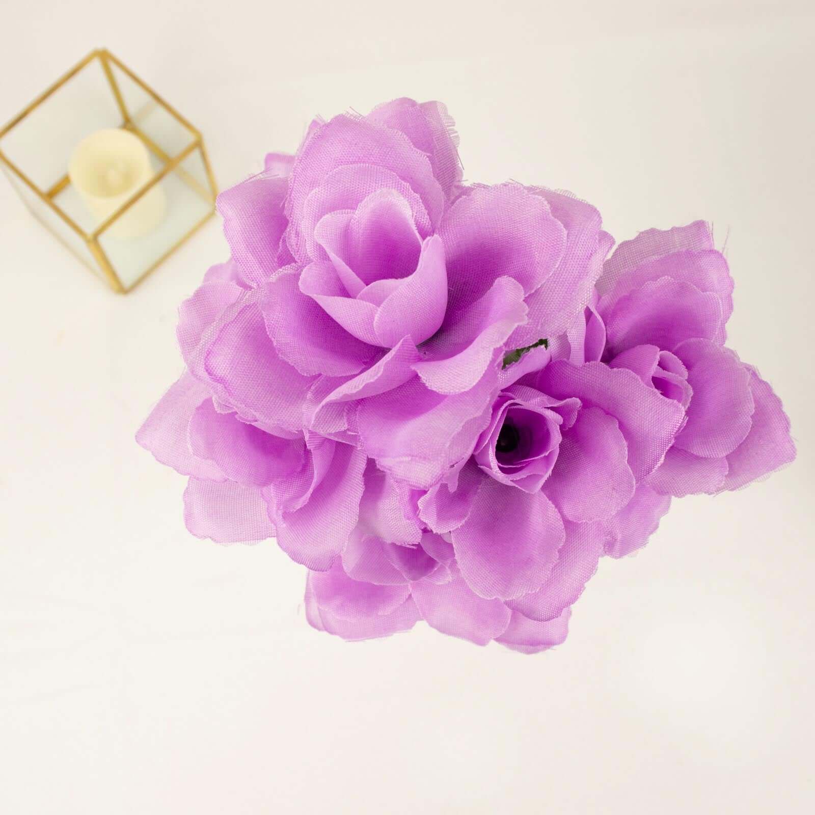 12 Bushes Lavender Lilac Artificial Premium Silk Blossomed Rose Flowers 84 Roses