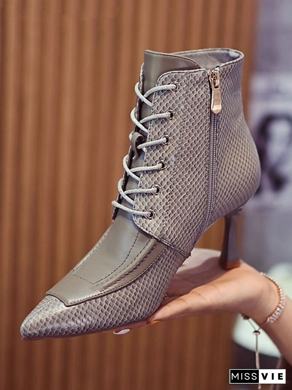 Lace-Up Pointed-Toe Snake Shape Split-Joint Boots Pumps