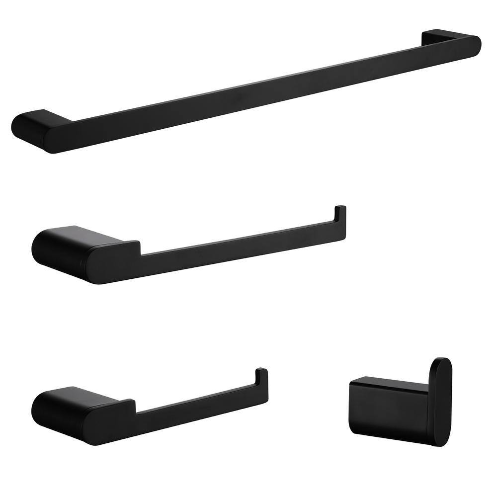 Aurora Decor AFA 4-Piece Bath Accessory Set with Towel Bar in Matte Black BASMDHD2B02B