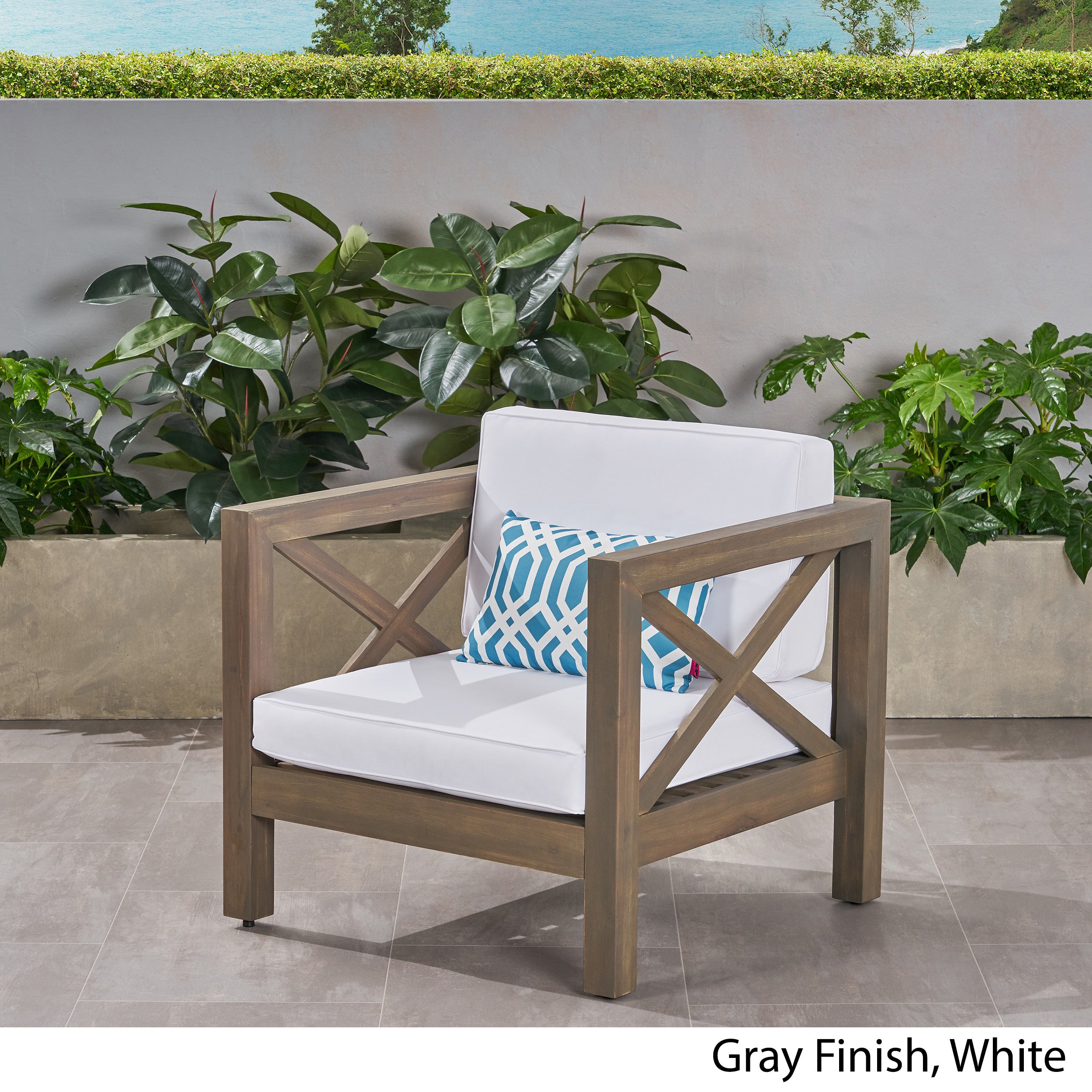 Indira Outdoor Acacia Wood Club Chair with Cushion