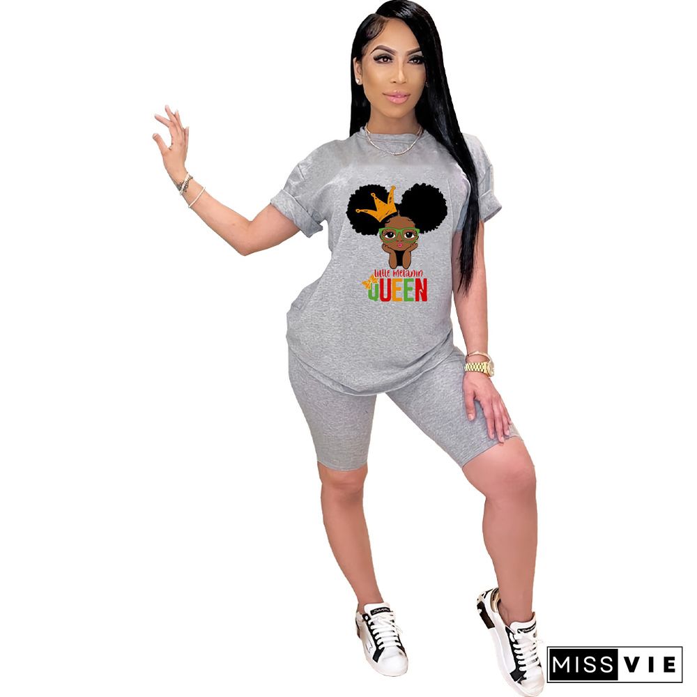 Cartoon Print Short Sleeve T-Shirt Casual Short Sets