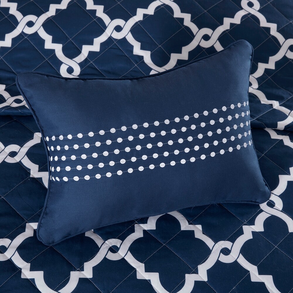 Madison Park Cole Navy 4 Piece Reversible Quilt Set with Throw Pillow