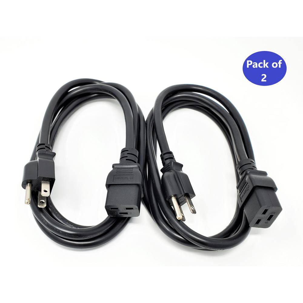 Micro Connectors Inc 6 ft. C19 to NEMA 5-15P AC Power Cord in 14AWG3 Conductors-Black (2 per Box) M05-117UL-2P