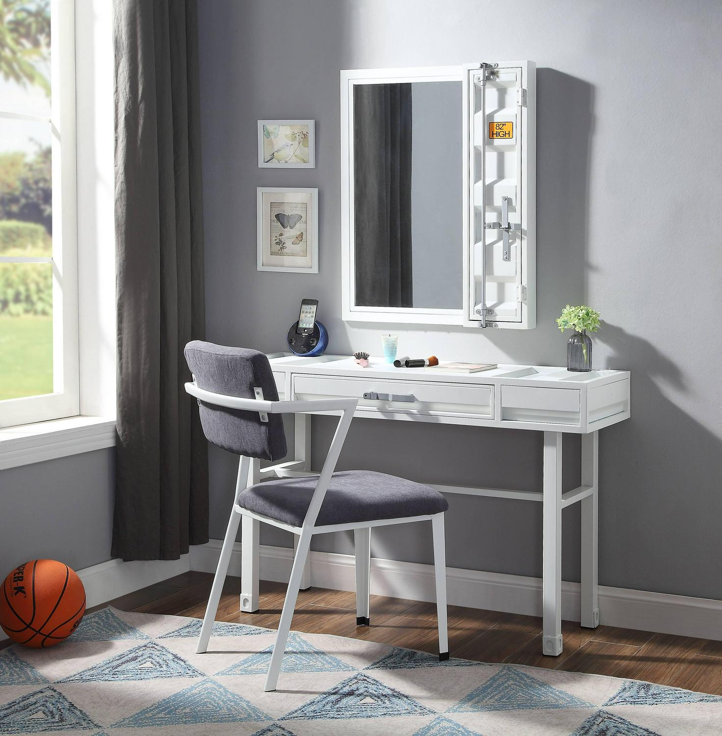 Acme Furniture Cargo Container Style Metal Vanity Desk White  Crowdfused