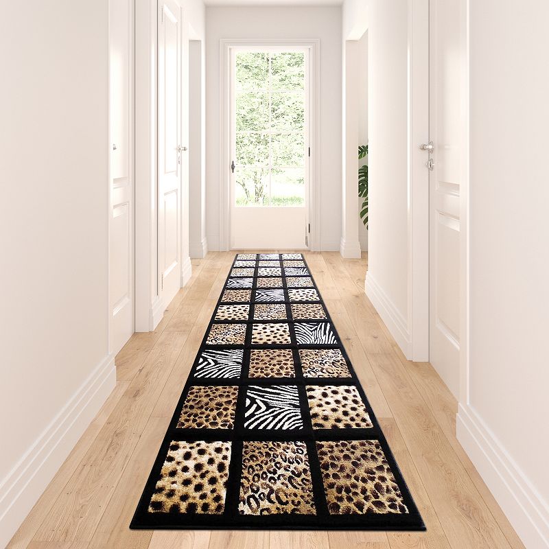 Masada Rugs Masada Rugs 3'x7' Animal Prints Runner Rug - Design S251 Black