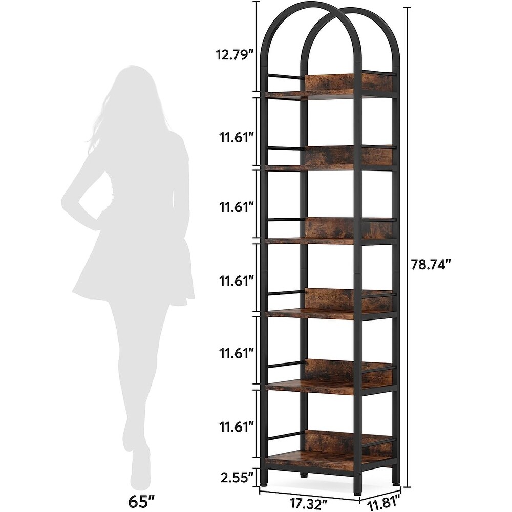 6 Tier Open Bookshelf  Tall Arched Bookcase Narrow Bookshelf