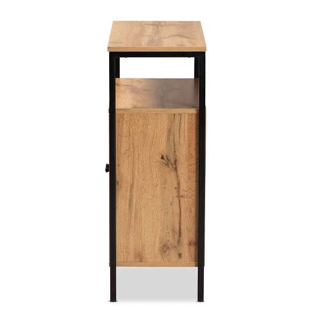 Vander Wood And Metal 2 Door Shoe Cabinet Oak Brown black Baxton Studio