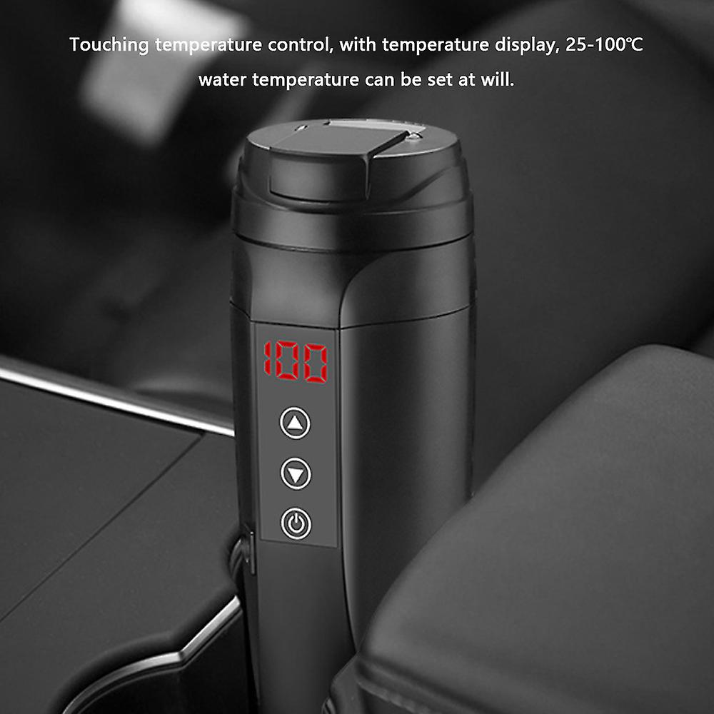 Black 12v/24v 90w Car Heating Cup Hot Water Electric Kettle Mug Stainless Steel Bottle 450ml With 25-100 Temperature Control For Coffee Tea Milk