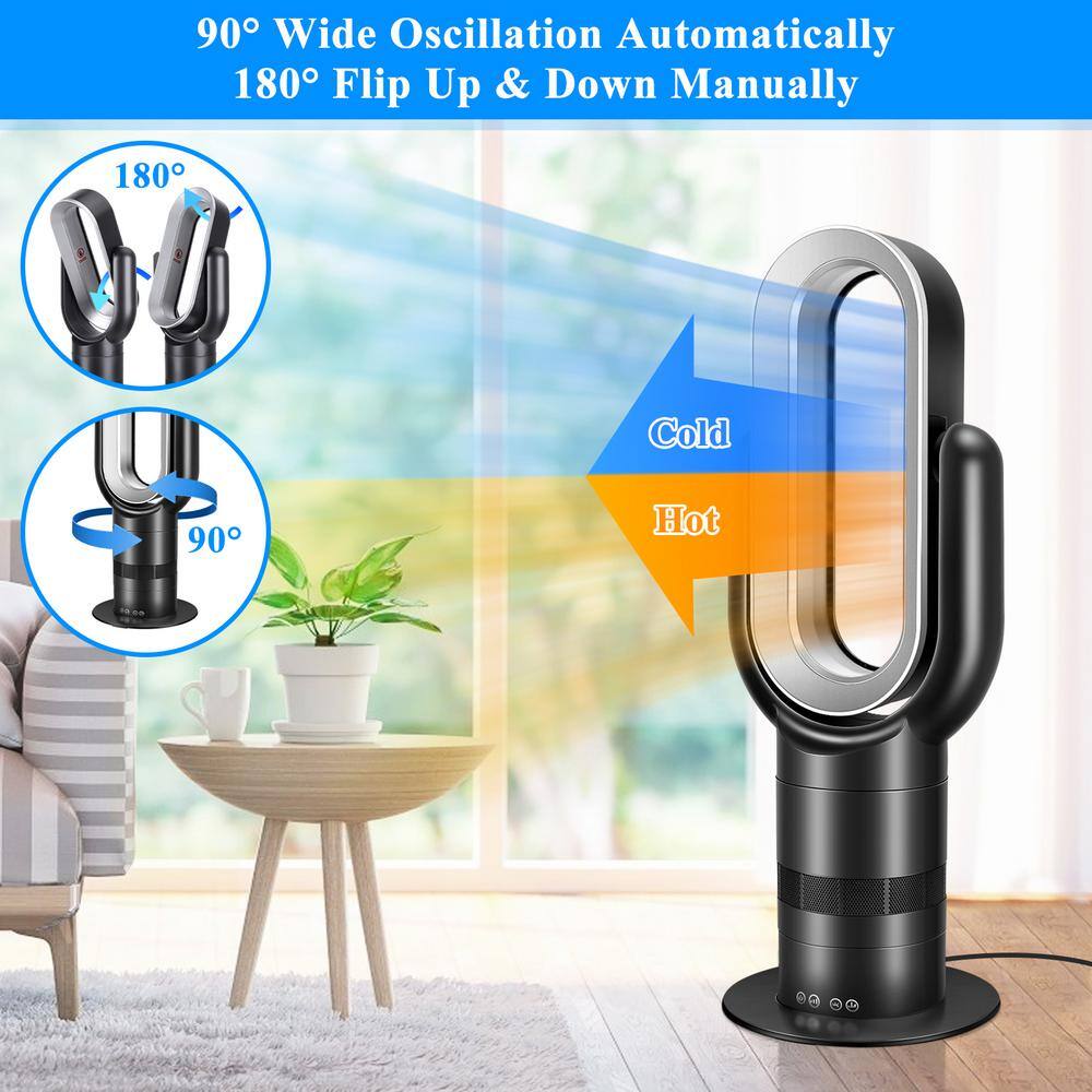 Amucolo 1550-Watt Black 26 in. Electric Tower Ceramic Fan Space Heater Bladeless Tower Fan with Remote Control DHS-CYHF-26GS