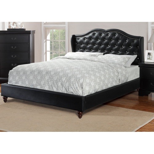 Queen Size Bed 1pc Bed Set Black Faux Leather Upho...