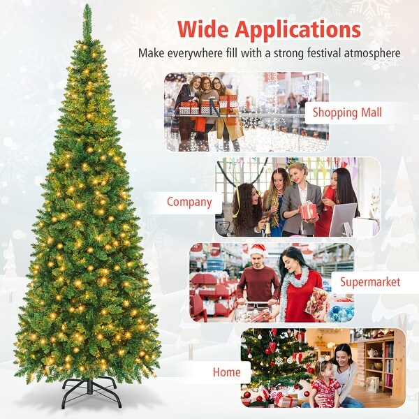 Gymax 4.5ft/6.5ft/7.5ft PreLit Pencil Christmas Tree Traditional