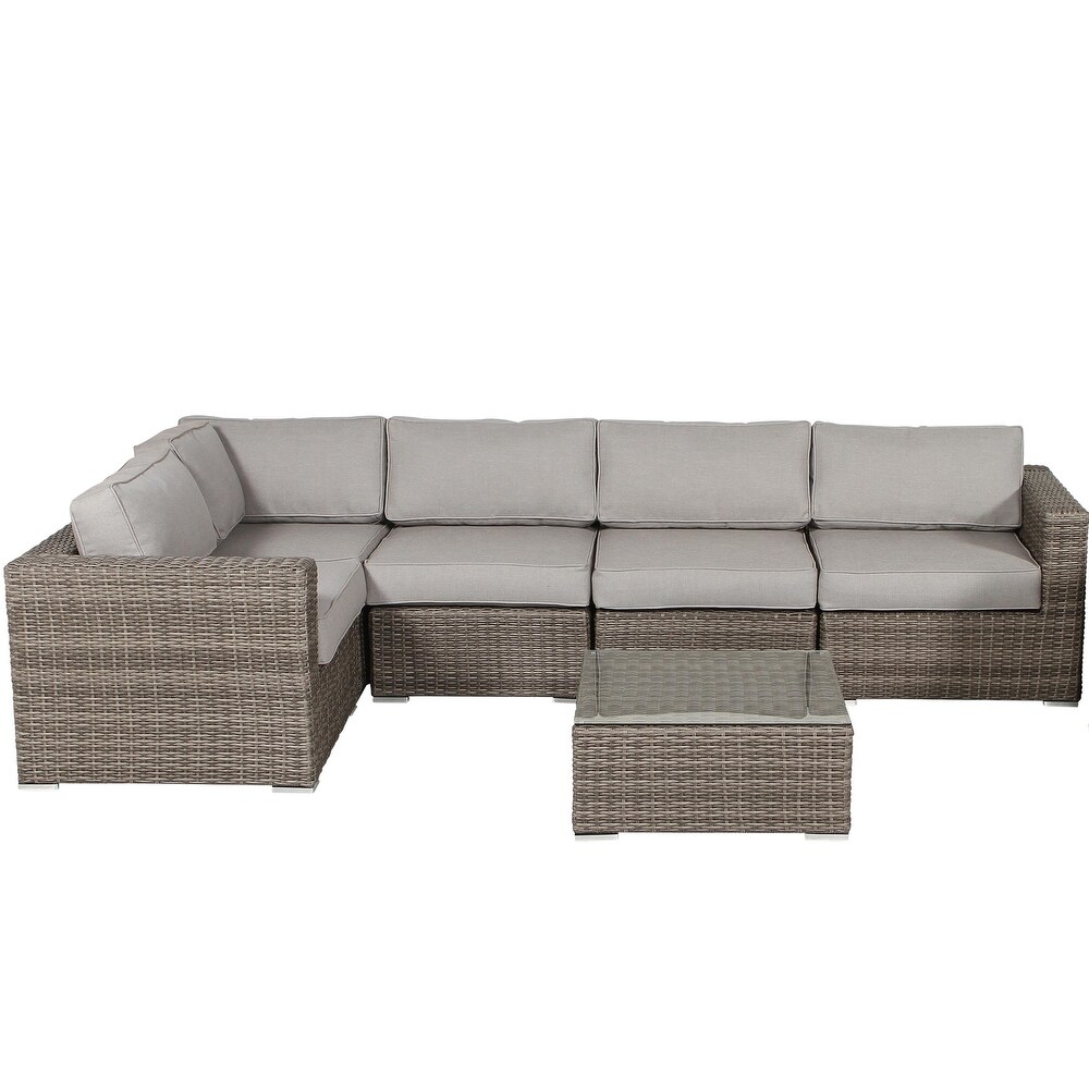 6 Piece Rattan Sectional Seating Group with Cushions