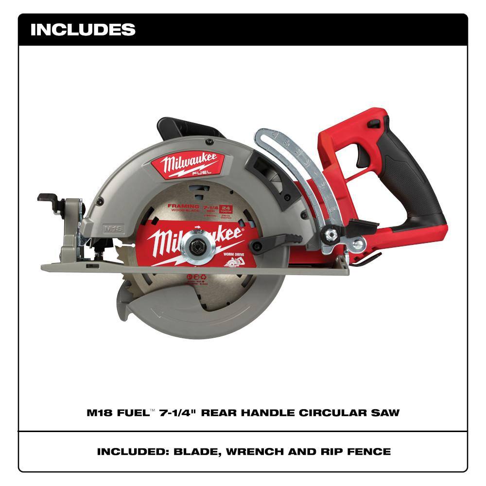 MW M18 FUEL 18V Lithium-Ion Cordless 7-14 in. Rear Handle Circular Saw wFUEL Jigsaw 2830-20-2737-20