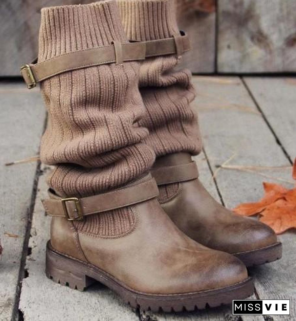 Buckle Knit Winter Boots