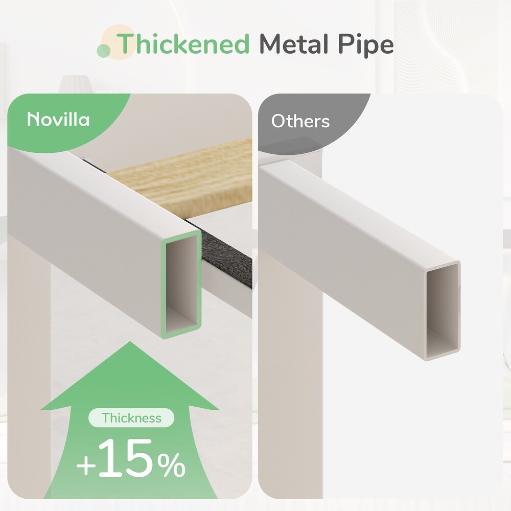 Novilla Metal Bed Frame with Headboard  Wood Slat Support White